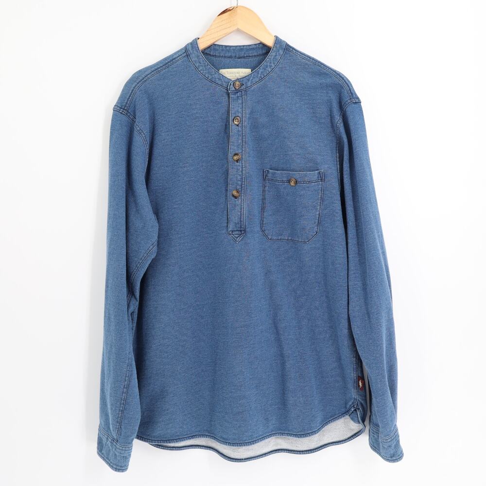 The Territory Ahead Henley Shirt Men's L Blue Casual Textured Cotton Long Sleeve